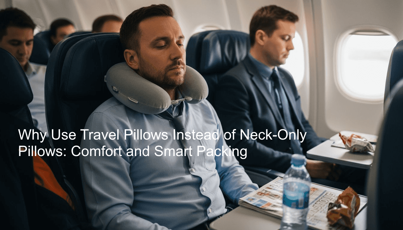 Traveler using neck pillow in airplane seat