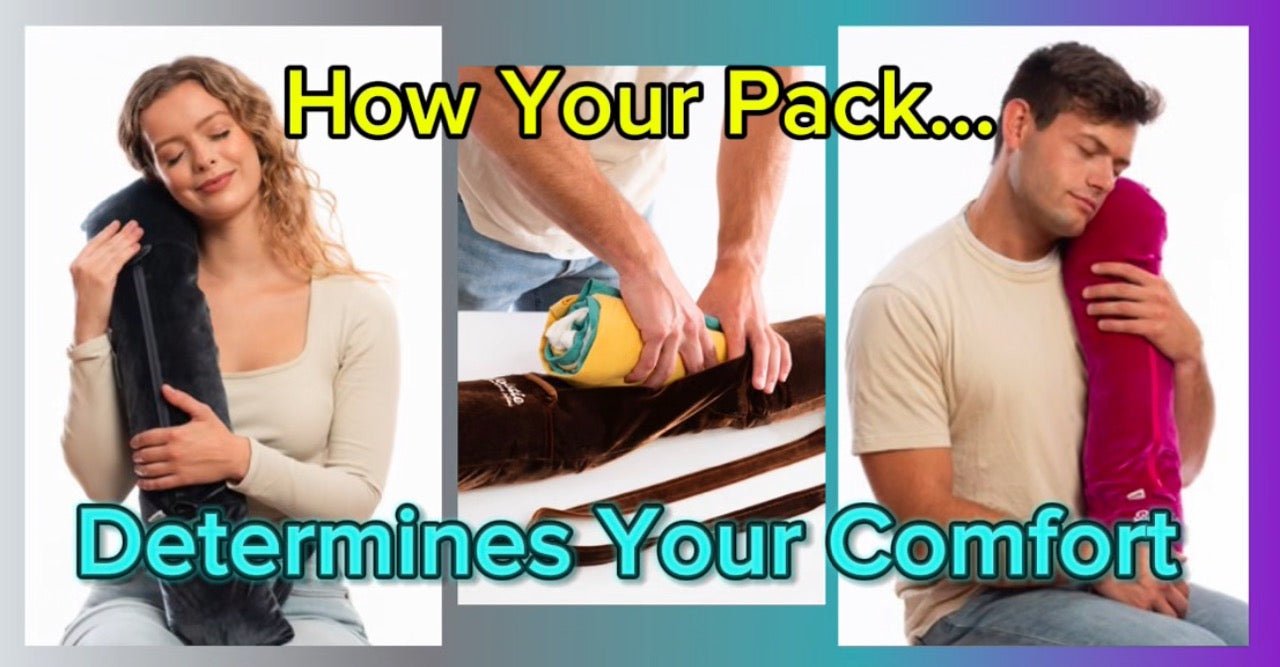 Packing clothes inside travel pillow to customize firmness and height