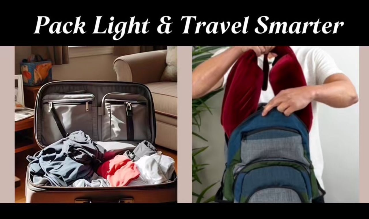 Packing clothes inside stuffable travel pillow for personal item travel