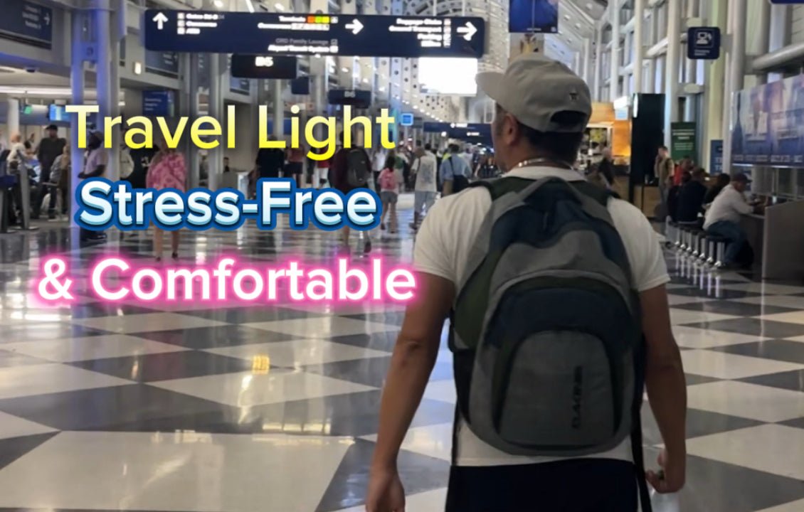Traveler packing clothes into stuffable travel pillow for personal item travel