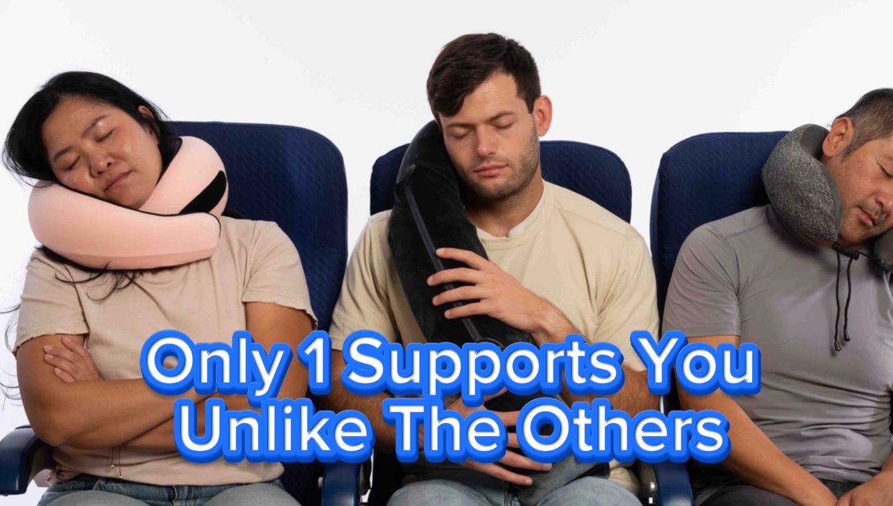 Travel pillow for long haul flights preventing head collapse without wall