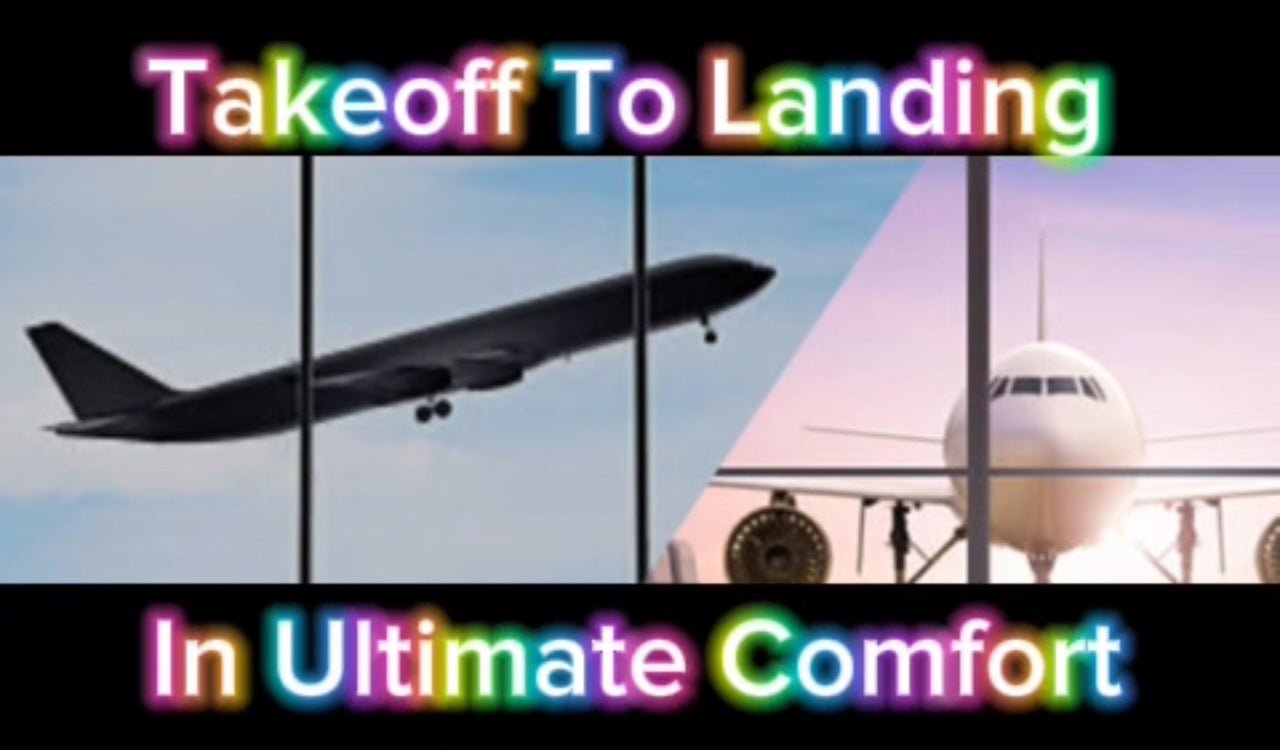 Traveler using travel pillow for economy class support from takeoff to landing